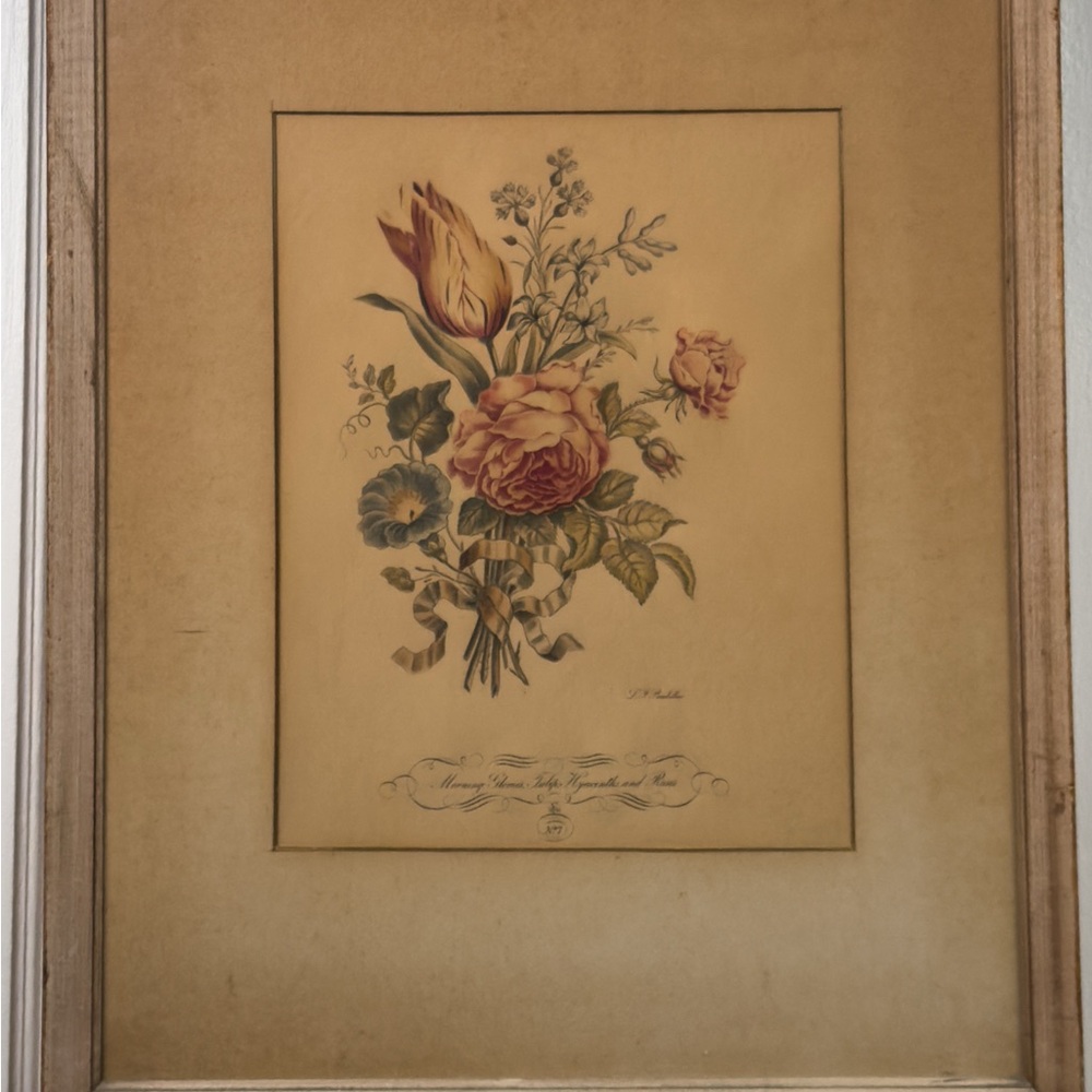 Antique Floral Art Print in Wooden Frame 16x20